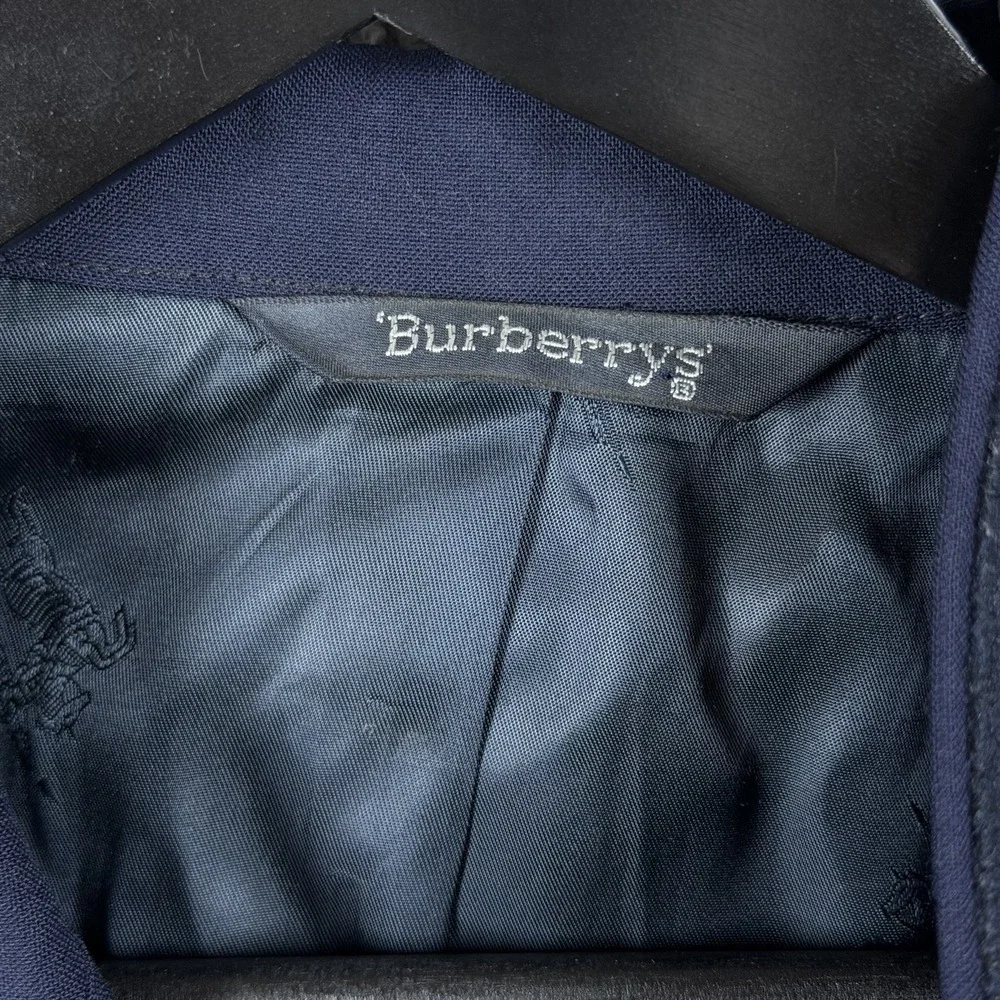 Vintage BURBERRYS Navy Blue Gold Button Super 100's Wool Double Breasted Blazer‎